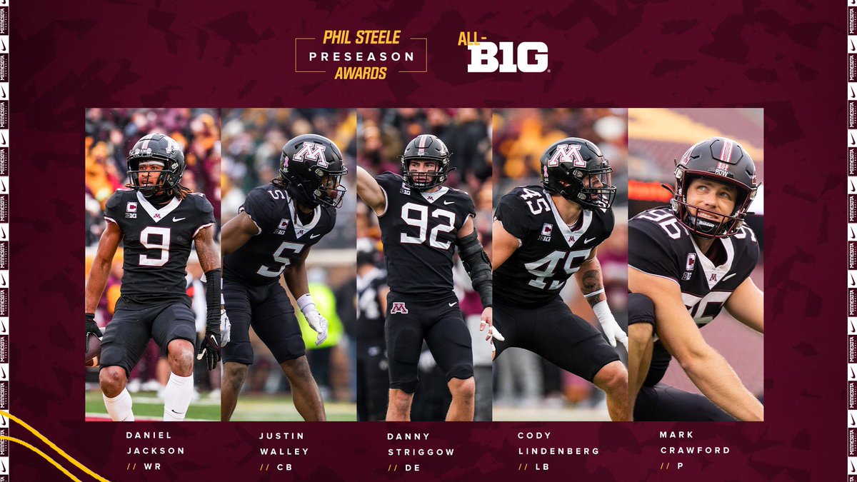 GopherFootball's tweet image. 7️⃣ of our guys listed on Phil Steele’s preseason awards lists. 

#RTB #SkiUMah #Gophers