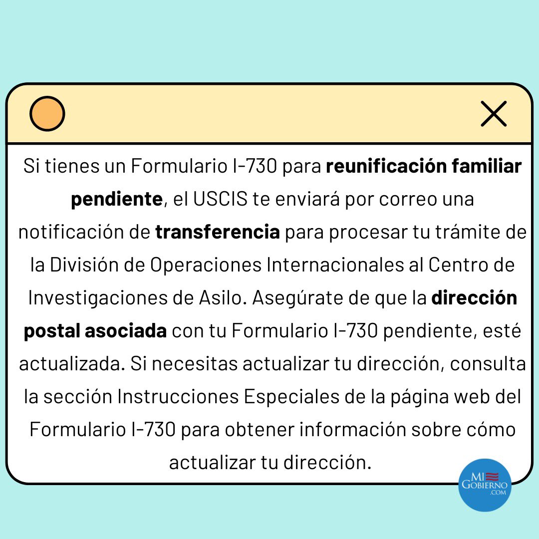 El USCIS traslada la carga de trabajo de los Formularios I-730 para refugiados que viajan para Reunificación Familiar.

#migobiernocom #USCIS #reunificacionfamiliar #CentrodeInvestigacionesdeAsilo