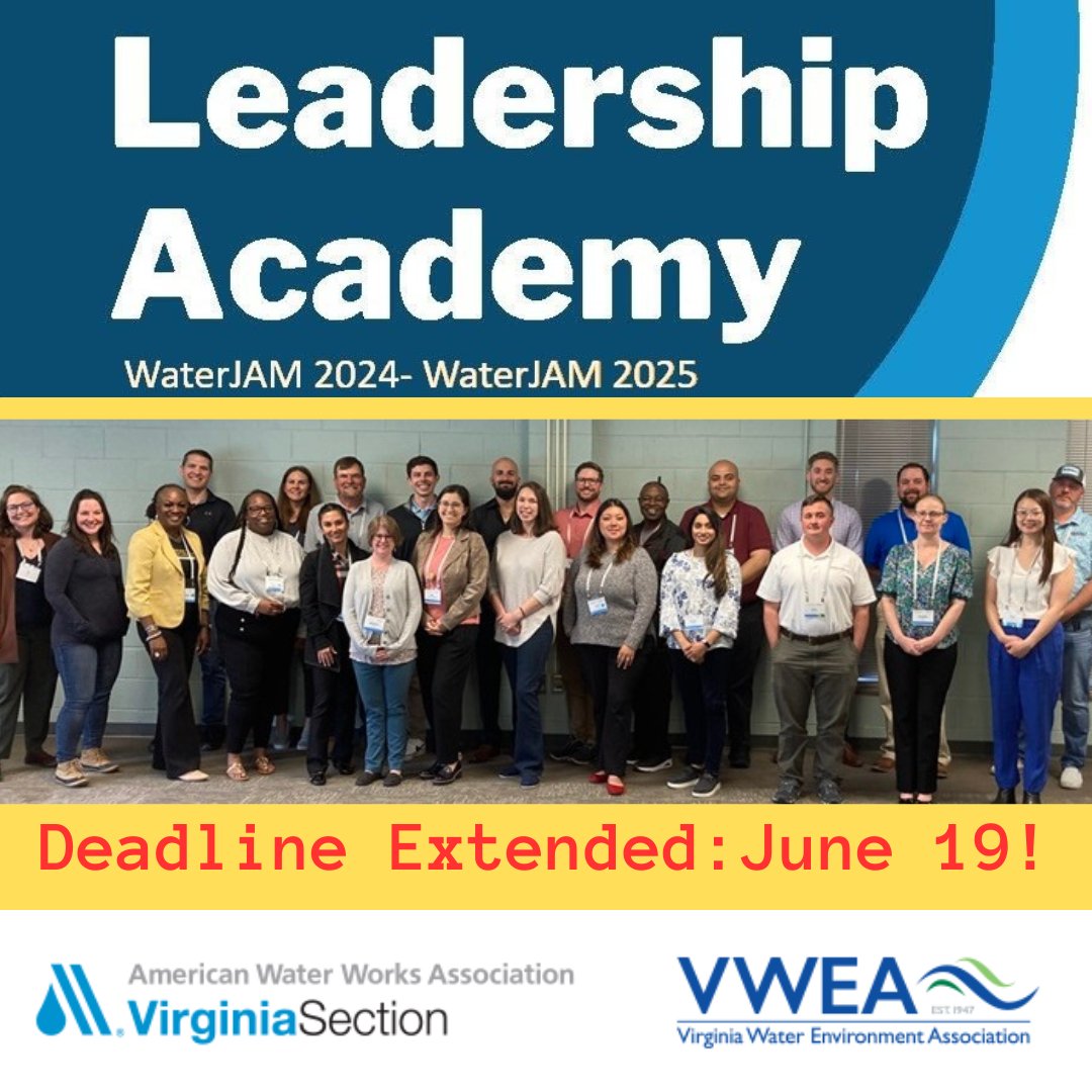 Communicate Effectively, Lead Productively. There is still time to apply for the 2024-2025 VA AWWA | VWEA Leadership Academy! 

To find out more and to apply visit: vaawwa.org/events/leaders…

#Leadership #ProfessionalDevelopment #Networking #TeamBuilding #VirginiaWater #WasteWater