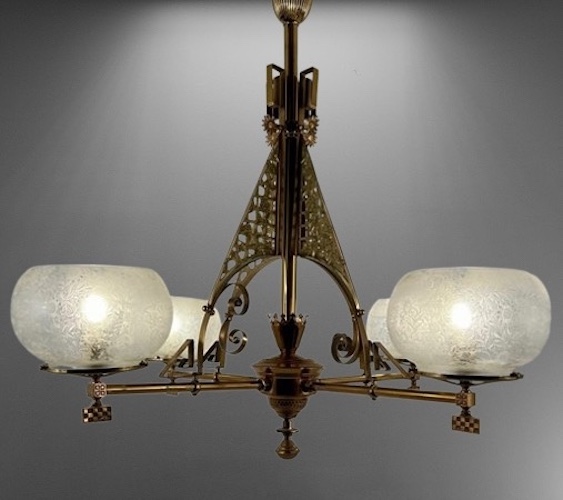 Introducing our Eastlake Aesthetic 4 Light Chandelier, a remarkable antique piece from circa 1880. This stunning light fixture is a true representation of the Aesthetic Movement, showcasing exquisite design and attention to detail.

genuineantiquelighting.net/pc/JI1/2362g/E…