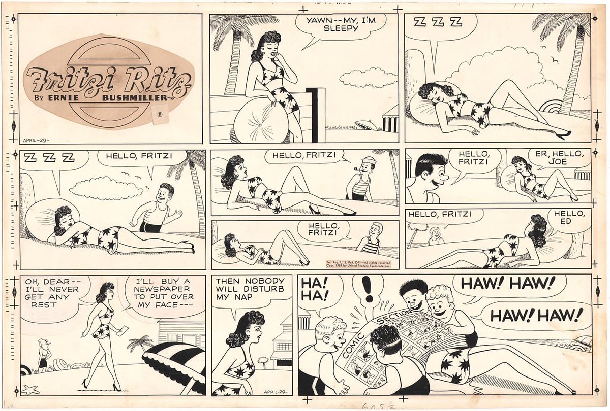 erniebushmiller's tweet photo. Patented Bushmiller cheesecake on display along with a ‘comics’ gag to wrap it up! 
#fritzifriday #fritziritz #fritziritzcomics #erniebushmiller #nancy #nancycomics #nancyfest https://t.co/k4Hm1WDfL7