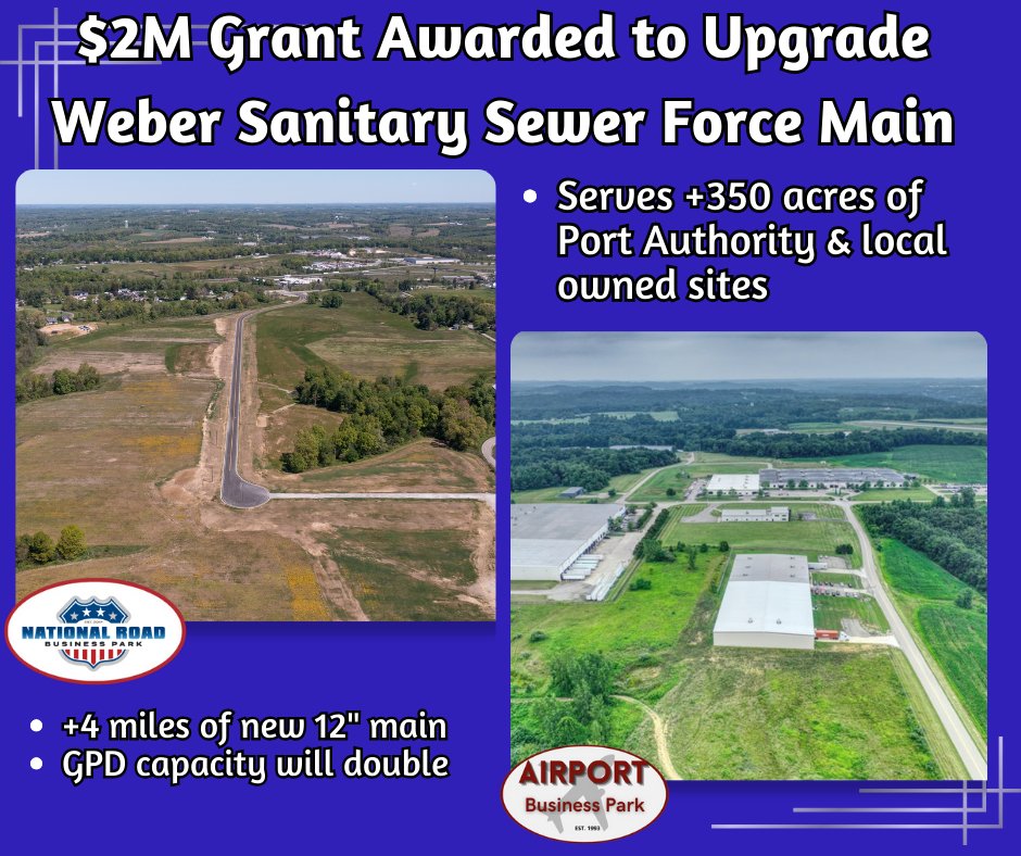 Muskingum Co. received funding for the Ohio BUILDS (Broadband, Utilities, &amp; Infrastructure for Local Development Success) Water &amp; Wastewater Infrastructure Grant Program. Upgrades to the Weber Force Main will impact the type of businesses the ZMCPA can market.
