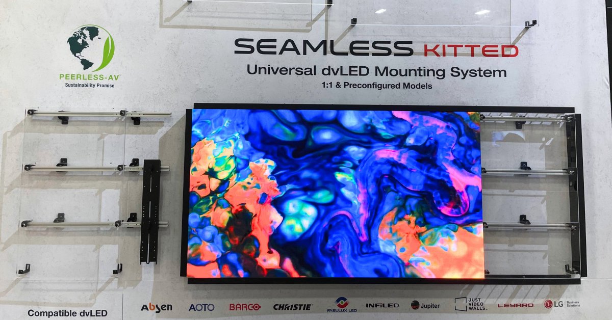 PeerlessAV's tweet photo. Booth W1725 at #InfoComm24 is stocked with video wall solutions that are showstoppers in the west wing!

We’re particularly excited about our new and improved DS-LEDUNV SEAMLESS Kitted Universal dvLED Mounting System, which is an efficient, convenient, and sustainable solution. https://t.co/Y4mZvZZ5VZ