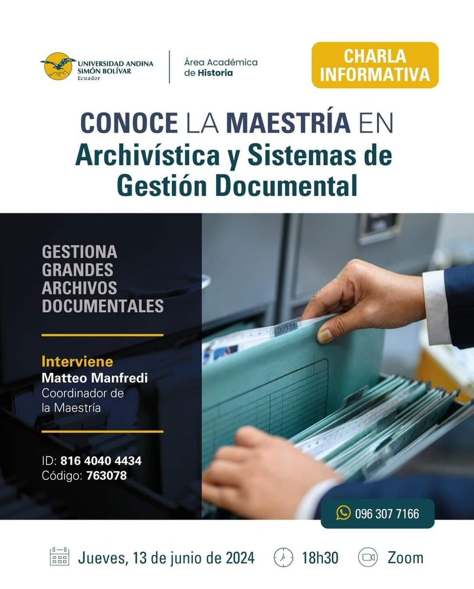 ecuador_asf's tweet photo. @ecuador_asf invita a la charla informativa de la maestría en Archivística y Sistemas de Gestión Documental de la @uasbecuador 
Nuestros asociados tienen beneficios especiales para acceder a esta Maestría 
#TestigosdelaHistoria https://t.co/iQ8iay9JeK