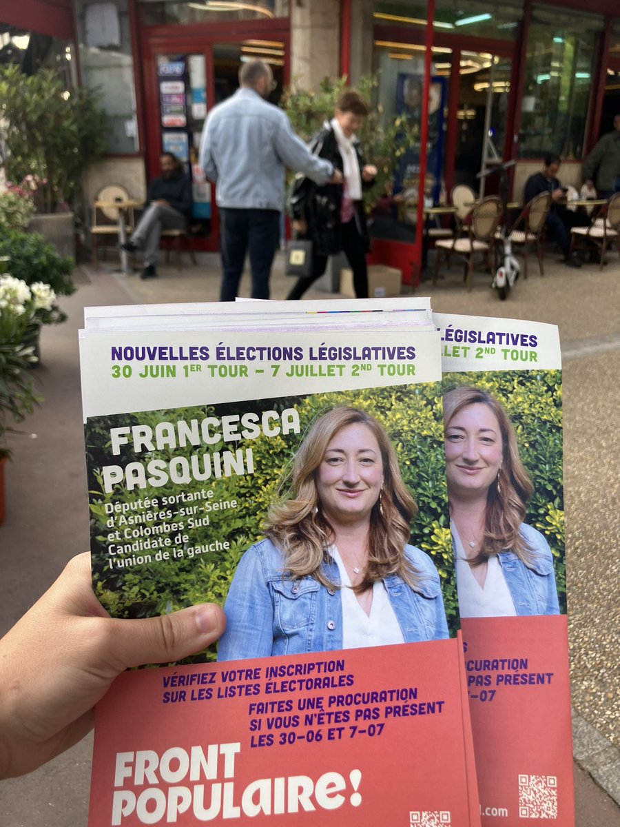 JeunesG92's tweet photo. Déjà mobilisé.e.s sur le terrain à #Asnieres et #Colombes pour renvoyer @FMPasquini à l’Assemblée Nationale !

Face à l’extrême-droite et à la #macronie , les #30juin et #7juillet chaque vote compte ✊🏽

#frontpopulaire https://t.co/Sl4UdY3vEO