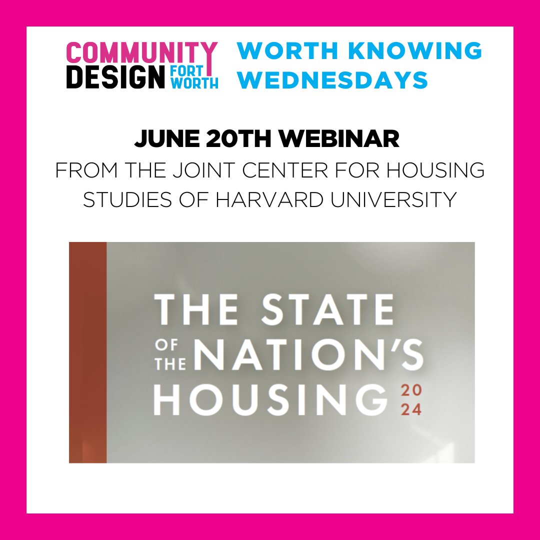 Coming up on June 20th check out this Harvard webinar on The State of the Nation’s Housing!

jchs.harvard.edu/calendar/state…
#Housing #AffordableHousing #Community