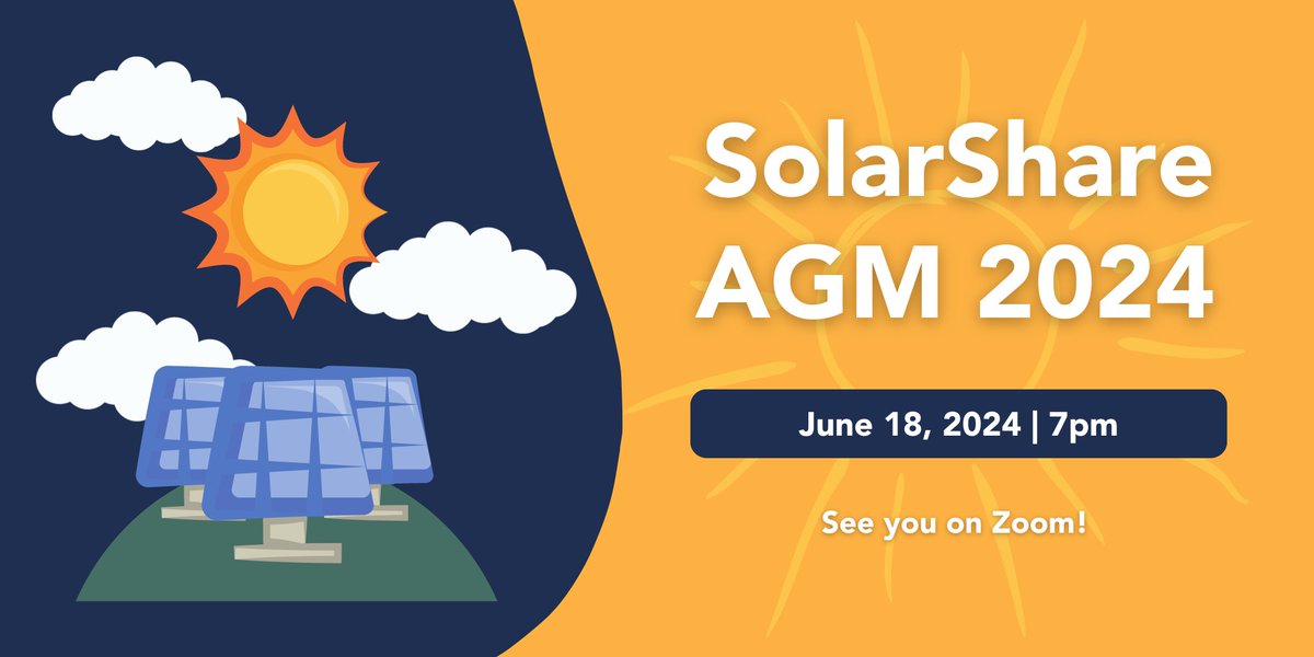 On June 18 at 7pm, join us virtually for our 2024 Annual General Meeting!

Register here for the Zoom webinar: shorturl.at/59Bza
Learn about board elections and find materials for the AGM here: solarbonds.ca/get-involved/