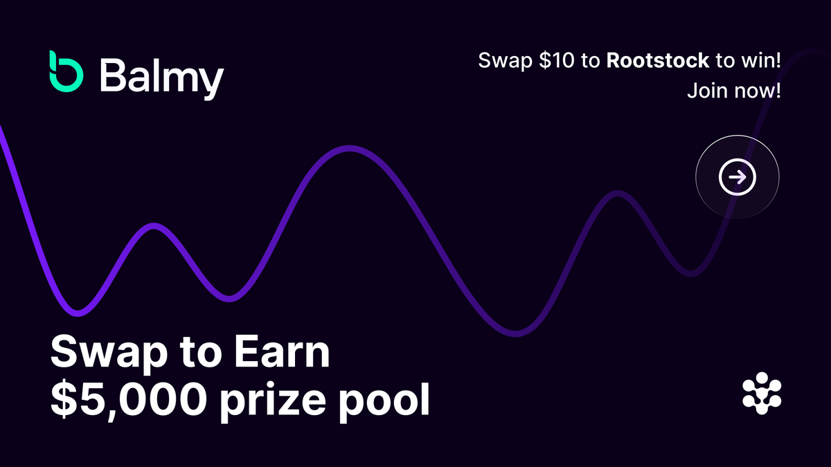 1/3 Hey Balmites! 🚀

Together with our <a href="/rootstock_io/">Rootstock</a> frens we launched a $5,000 Swap Campaign! 🔥

🗓️ June 12th - June 19th
🔁 Swap a minimum of $10 between any Rootstock tokens on Balmy
💸 The more you trade, the more chances you get!

All the rules in our <a href="/GalxeQuest/">Galxe Quest</a> below 👇
