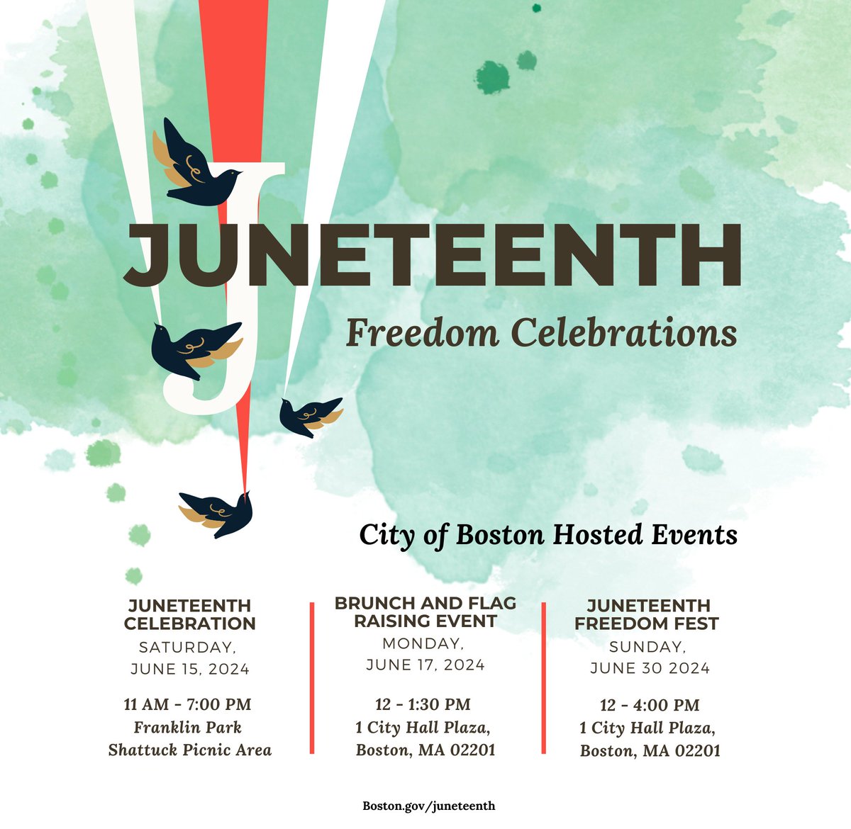 Juneteenth is a day to gather with loved ones, celebrate Black lives, and reflect and recognize the struggle for liberation in America. Join us! 

boston.gov/juneteenth