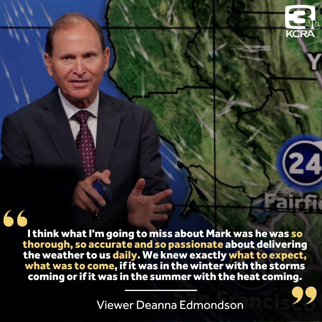 Chief Meteorologist @kcraFinan is preparing to retire this week after 33 years at KCRA 3. Viewers are sharing their favorite memories of Mark and what has made him so valuable to the community.

Watch our special on impactful weather events of Mark’s career Thursday at 7:30 p.m.
