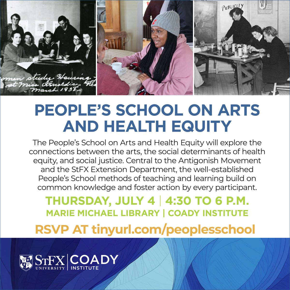 StFXExtension's tweet image. Join us for a People&apos;s School on Arts and Health Equity.

🎨 Using visual prompts, we will raise awareness of the diverse ways the arts are connected to aspects of our daily lives and the overall health and wellbeing of communities.

Details &amp;amp; RSVP: coady.stfx.ca/peoples-school…