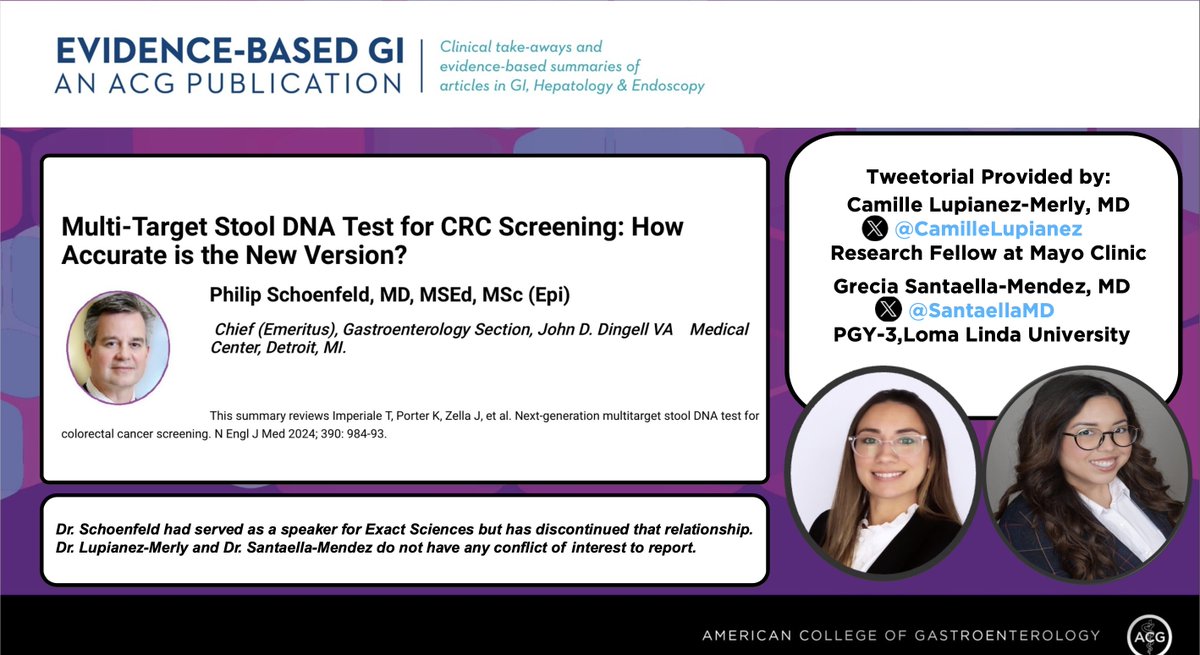 Evidence-Based GI: An ACG Publication (EBGI) (@acg_ebgi) on Twitter photo 1/ ⏰ for #EBGI Tweetorial🧵w/ <a href="/CamilleLupianez/">Camille Lupiáñez-Merly, MD</a> & <a href="/SantaellaMD/">Grecia Santaella Méndez</a>!
“Multi-Target Stool DNA Test for CRC Screening: How Accurate is the New Version?”
📜:shorturl.at/zzIFy
🎧:shorturl.at/J1AFB
📰: shorturl.at/ynhs2
#GITwitter 1/ ⏰ for #EBGI Tweetorial🧵w/ <a href="/CamilleLupianez/">Camille Lupiáñez-Merly, MD</a> & <a href="/SantaellaMD/">Grecia Santaella Méndez</a>!
“Multi-Target Stool DNA Test for CRC Screening: How Accurate is the New Version?”
📜:shorturl.at/zzIFy
🎧:shorturl.at/J1AFB
📰: shorturl.at/ynhs2
#GITwitter