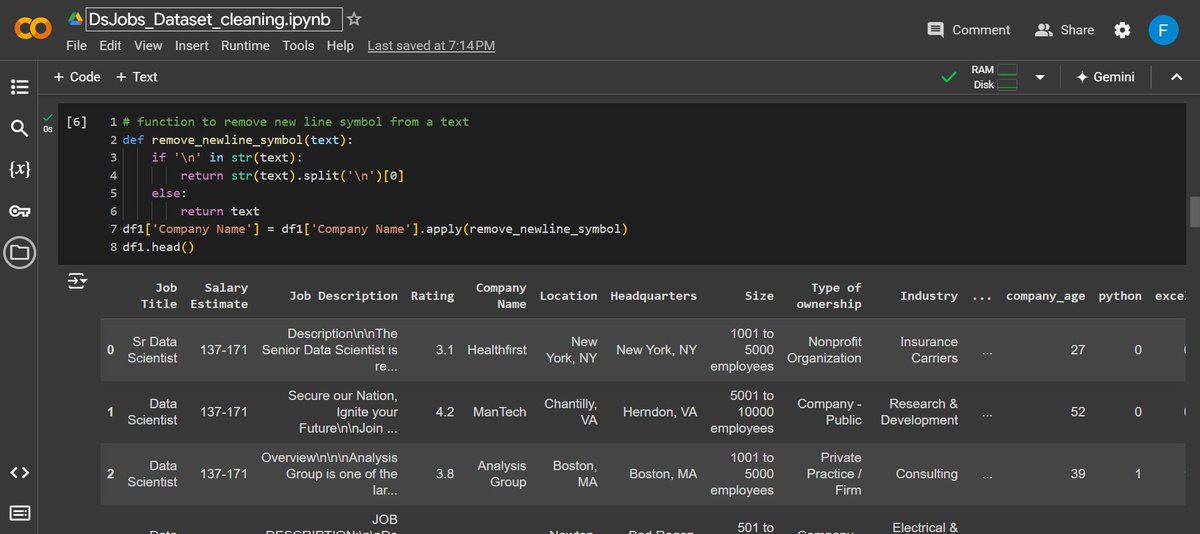 I’m on day 3/30 😅 I did data cleaning on a file named DsJobs dataset cleaning. I've learned a lot from this cleaning and using regular expressions has been a little easier. Hope this will get easier with time 🤧.
Thanks to <a href="/yekovfoundation/">Yekov Foundation</a> and <a href="/Skye8/">Meredith Skye</a> 😊