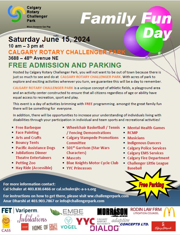 Please join us on Saturday, June 15, 2024 for this fun-filled day, which includes a free lunch and activities for all to enjoy.    

"EVERYONE IS WELCOME" "FREE ADMISSION"
#familyfunday2024
#inclusionanddiversity
#rotarychallengerpark