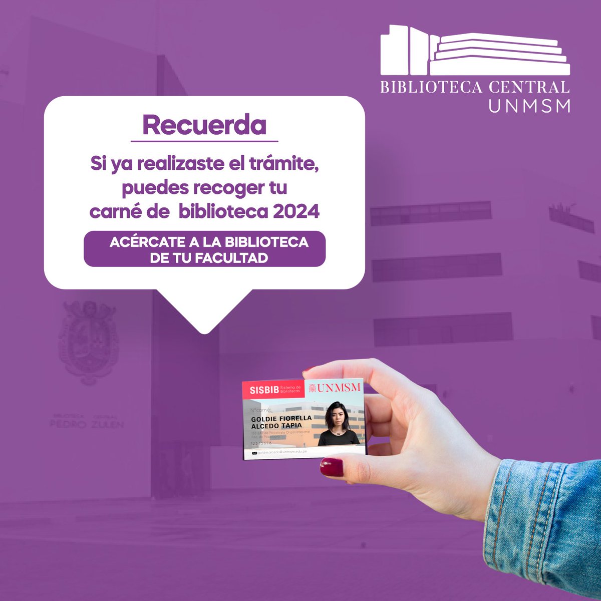 📣 #AnuncioImportante 
#BibliotecaCentralUNMSM #CarnetDeBiblioteca #Ingresantes2024 #pregradounmsm #PostgradoUNMSM