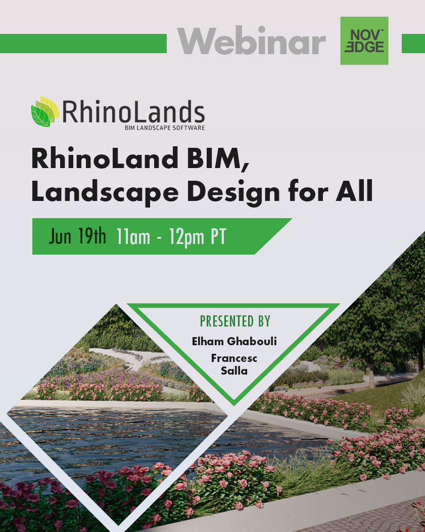 Novedge's tweet photo. Excited to introduce #RhinoLands, a landscape design solution that harnesses the power of #BIM technology. Join our free #NovedgeWebinar. VisualARQ #LandscapeDesign #Rhino3D 
https://t.co/GAfuMBhrMn https://t.co/MRrFMdGgdO