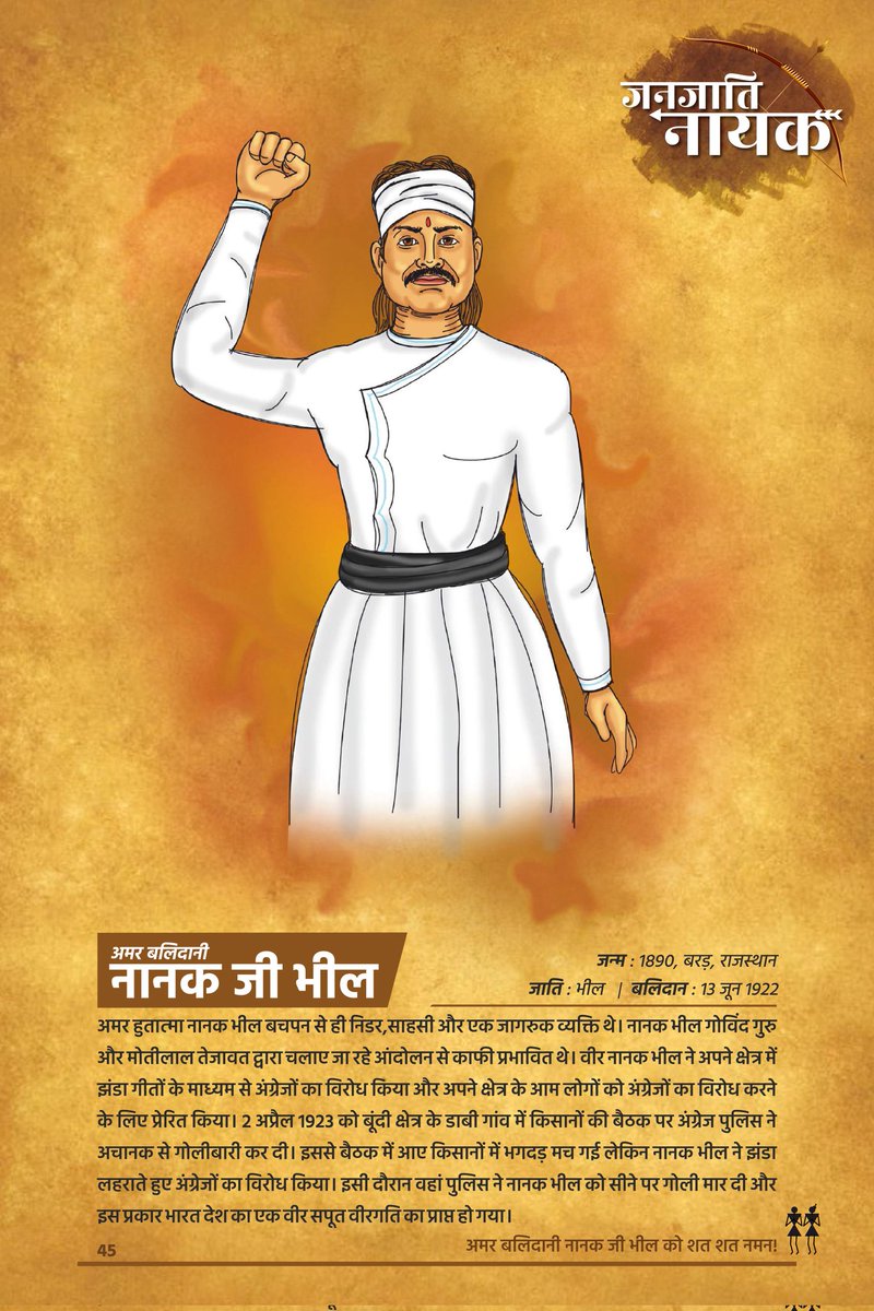 UddeMithilesh's tweet photo. #johar
स्वतंत्रता आंदोलन में झंडा गीतों के द्वारा जनमानस को अंग्रेजों के विरुद्ध जागरूक करने वाले, अमर बलिदानी, अमर हुतात्मा
#नानक_जी_भील जी के
#बलिदान_दिवस_पर_कोटि_कोटि_नमन् 💐🙏
#NanakJiBhil #NCST #TribalHeroes https://t.co/o1S4jyin2p