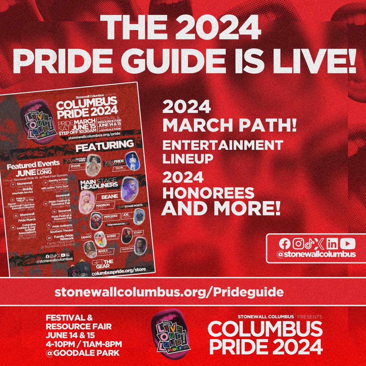 As we gear up for this weekend's festivities, check out details and more in the Pride Guide!✨🏳️‍⚧️🏳️‍🌈
•
Head to stonewallcolumbus.org/prideguide or follow the link in our Linktree.
•
#StonewallPride365 #Pride2024 #LiveOutLoud