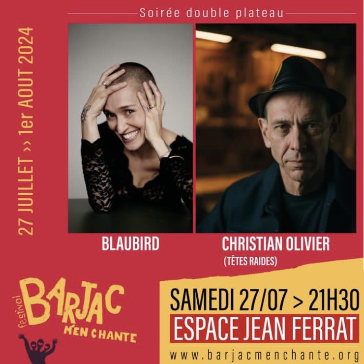 Cet été 
Le 27 juillet à 21h30 !
Grand honneur de faire l’ouverture du célèbre festival Barjac M’en Chante avant Christian Olivier (Têtes Raides) 🧡 

barjacmenchante.org/billetterie.ht…