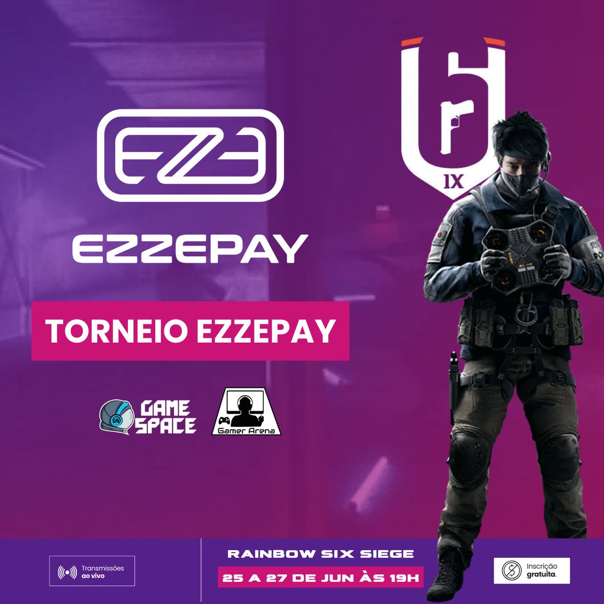 ligagsplay's tweet photo. Preparem-se, Gamers! Vem aí o Torneio Ezzepay de R6 dos dias 25 a 27 de Junho! 
Com uma premiação de até R$1200! É a sua chance de brilhar na LIGA GS PLAY! 

LINK: https://t.co/01qwmfkrgF

#ESPORTS #r6 #gamespace #twitch #fy https://t.co/uBtbO3xuDu