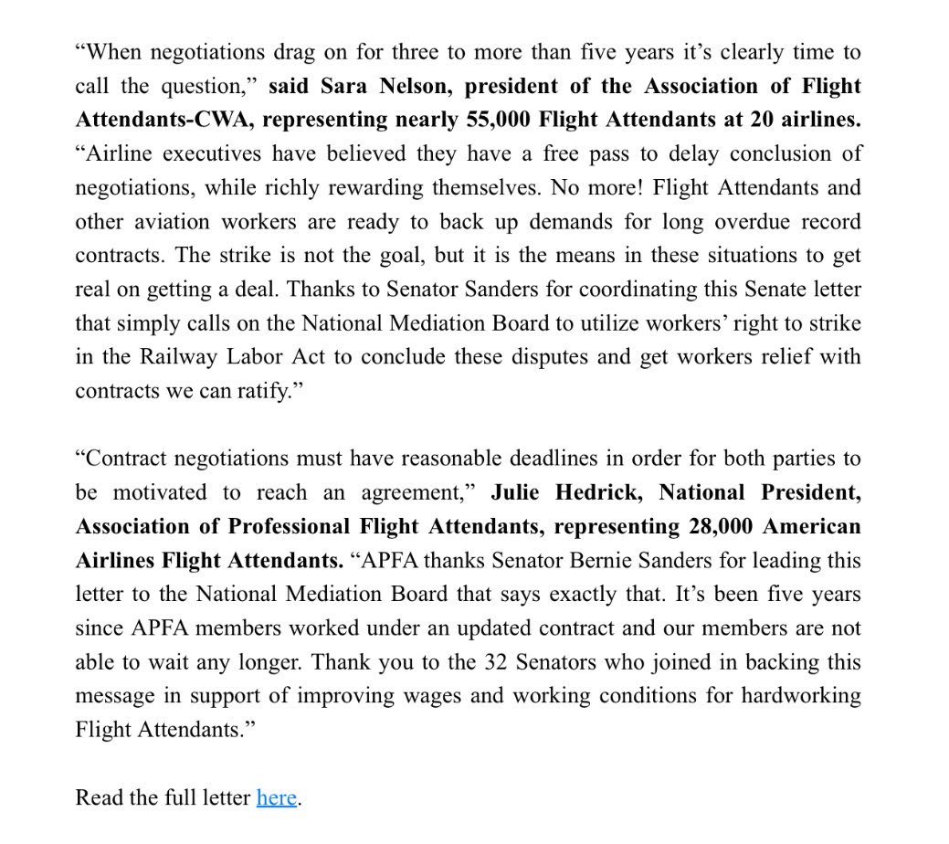 Airlines in the U.S. are making record profits while flight attendants &amp; aviation workers struggle to make ends meet.

<a href="/afa_cwa/">AFA-CWA</a> &amp; <a href="/APFAunity/">Association of Professional Flight Attendants</a> have been stuck in contract negotiations for far too long.

It's time for the airlines to come to the table &amp; deliver on a fair contract.