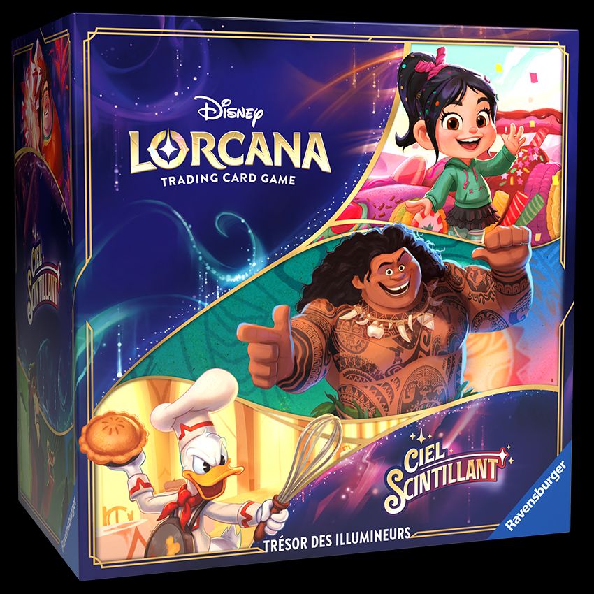 AlertEtGo's tweet photo. Le chapitre 5 cartes Lorcana s'appelle “Ciel Scintillant”  
Sortie le 9/08 dans les magasins spécialisés et le 23/08 partout !
Plus d'infos:
Trésor des illumineurs► https://t.co/9f8qnwfLpq 
Deck Elsa et Ralph► https://t.co/IjQtbshXEZ 
Booster Display ► https://t.co/uoQnDPjoib https://t.co/OUhPqYDgd5