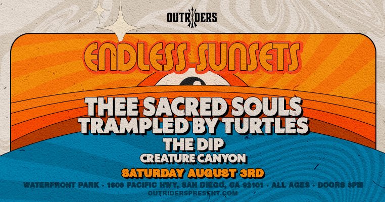 DoSanDiego (@dosd) on Twitter photo 🎟️ ON SALE NOW 🎟️ Come out to Waterfront Park on 8/3 for #EndlessSunsetsFest ft. <a href="/TheeSacredSouls/">Thee Sacred Souls</a>, <a href="/tbtduluth/">Trampled by Turtles</a>, <a href="/thedipmusic/">The Dip</a> + <a href="/CreatureCanyon/">Creature Canyon</a>! Lock down your spot at the fest now + enter to WIN! 🤩 t.dostuffmedia.com/t/c/s/157591 🎟️ ON SALE NOW 🎟️ Come out to Waterfront Park on 8/3 for #EndlessSunsetsFest ft. <a href="/TheeSacredSouls/">Thee Sacred Souls</a>, <a href="/tbtduluth/">Trampled by Turtles</a>, <a href="/thedipmusic/">The Dip</a> + <a href="/CreatureCanyon/">Creature Canyon</a>! Lock down your spot at the fest now + enter to WIN! 🤩 t.dostuffmedia.com/t/c/s/157591