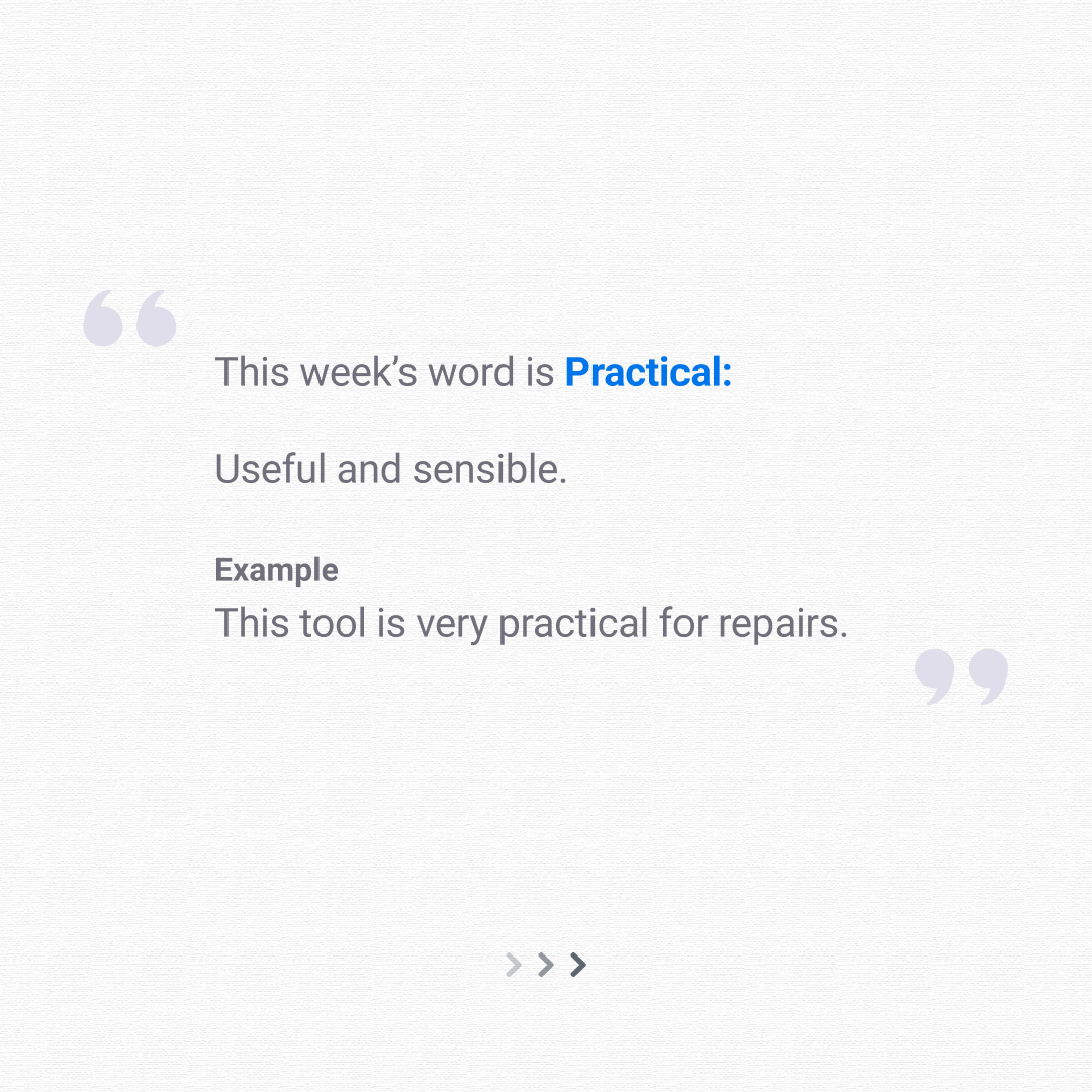 edusynch's tweet photo. Happy Wednesday! It's time for the Word of the Week.

This week's work is: Practical.

The "Wednesday Word of the Week" is meant to help you learn vocabulary words that are likely to appear on your IELTS, TOEFL or TOEIC exam.

#WordOfTheWeek #WoW #TestPreparation #testpreptips https://t.co/v2Yy6QwxKG