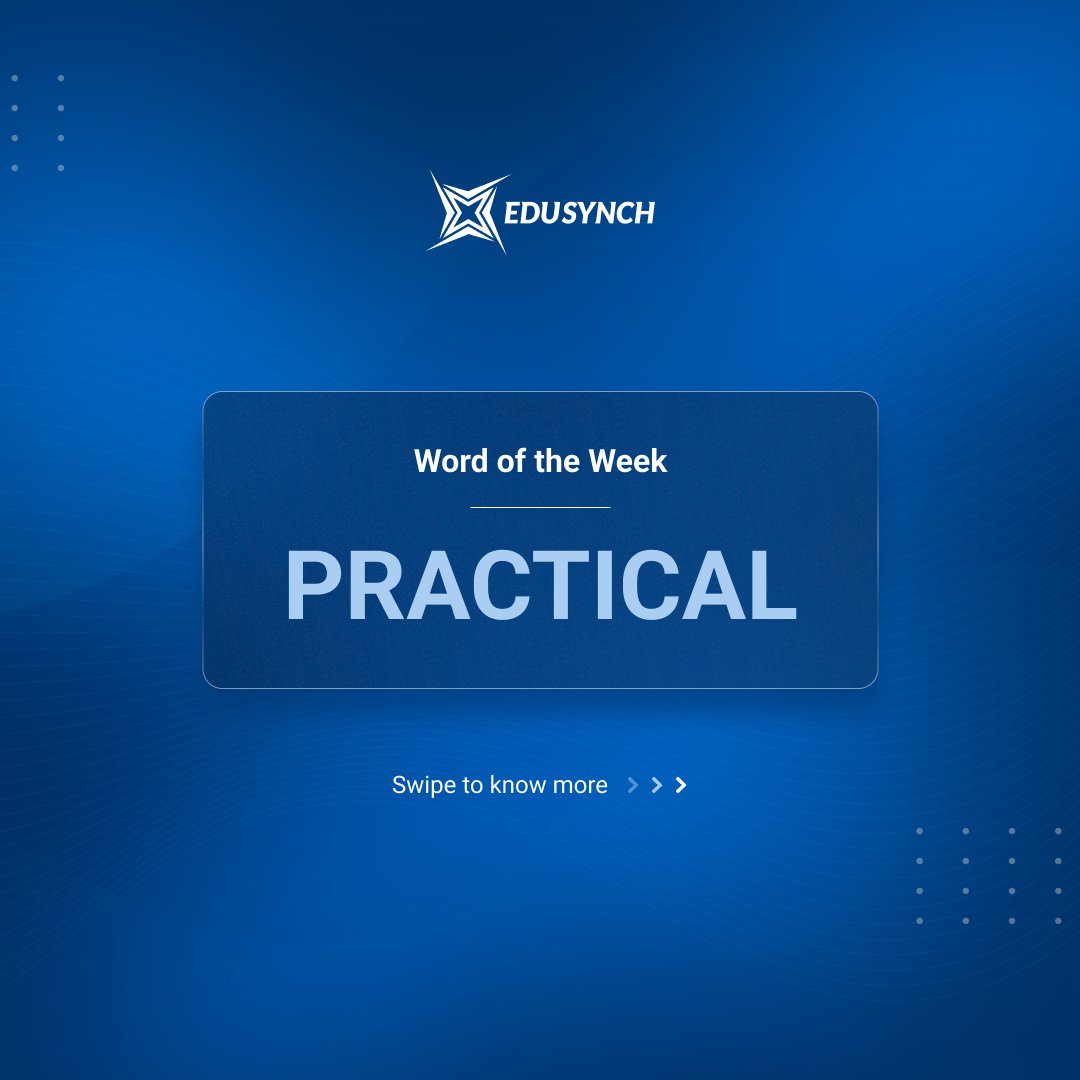 edusynch's tweet photo. Happy Wednesday! It's time for the Word of the Week.

This week's work is: Practical.

The "Wednesday Word of the Week" is meant to help you learn vocabulary words that are likely to appear on your IELTS, TOEFL or TOEIC exam.

#WordOfTheWeek #WoW #TestPreparation #testpreptips https://t.co/v2Yy6QwxKG