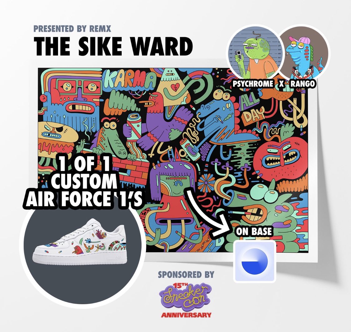Huge shout out to <a href="/psychrome/">PSYCHRØMΞ</a>  <a href="/SneakerCon/">Sneaker Con</a> <a href="/base/">Base</a> the team at <a href="/remx_xyz/">Remx</a> for the smooth drop &amp; to the whole community for a complete mint out!!! This has been a huge day in my artistic journey and exactly why Im bullish on web 3!! Excited to find out who wins the 1 of 1 shoes 🔥