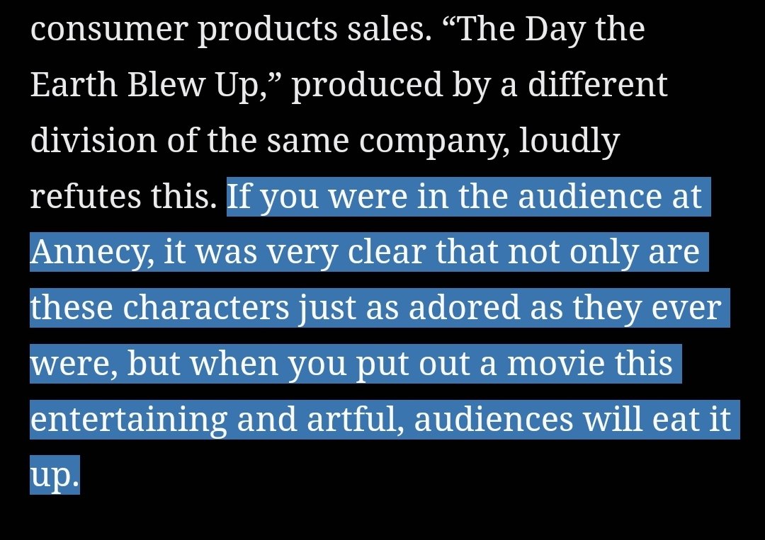 NickSimotas's tweet photo. When you let the artists tell the story instead of the shareholders, these are the kinda reviews you get. The positive reception to "The Day the Earth Blew Up" proves that a film can defy viewership trends if we just calm down on exec meddling and let the artists do their jobs. https://t.co/4i3Yilp2yj