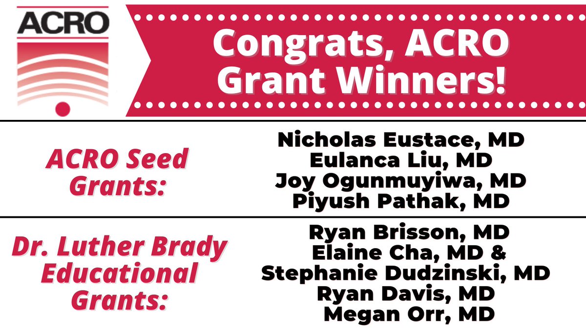 ACRO - American College of Radiation Oncology (@acroradonc) on Twitter photo 👏 <a href="/ACRORadOnc/">ACRO - American College of Radiation Oncology</a> is excited to announce the winners of the 2024/2025 ACRO Seed Grant & Dr. Luther Brady Educational Grants! Congratulations to the following <a href="/ACROresident/">ACROresident</a> physicians: 👏 <a href="/ACRORadOnc/">ACRO - American College of Radiation Oncology</a> is excited to announce the winners of the 2024/2025 ACRO Seed Grant & Dr. Luther Brady Educational Grants! Congratulations to the following <a href="/ACROresident/">ACROresident</a> physicians: