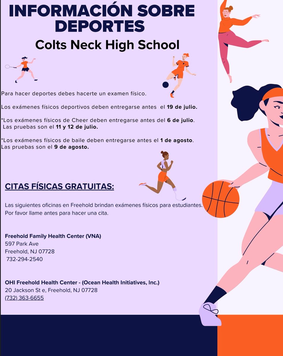 Resources and information on sports at Colts Neck High School for the fall. 

Recursos y información sobre deportes en Colts Neck High School para el otoño.