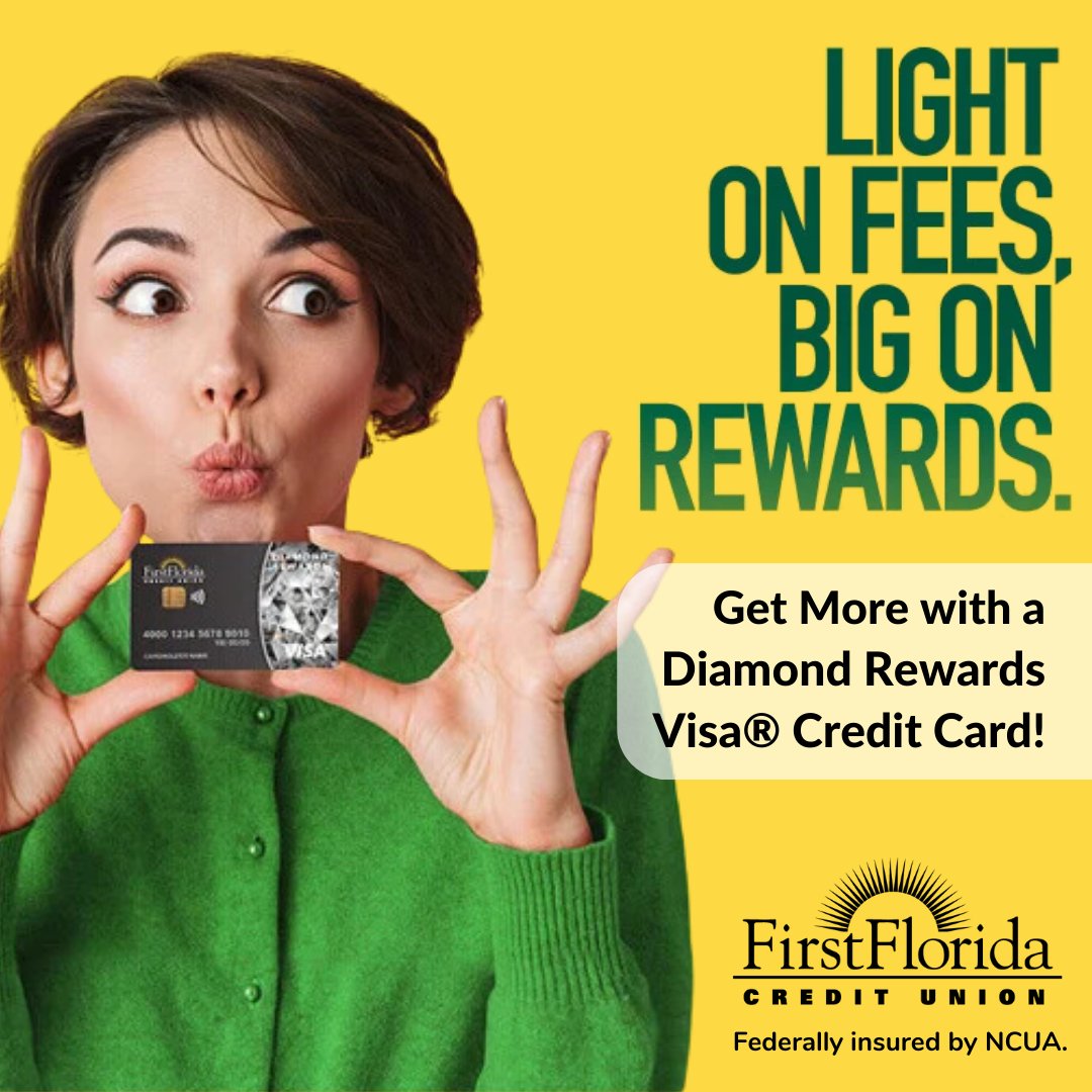 FirstFloridaCU's tweet photo. 👋 Say goodbye to all the fees and hello to BIG rewards with a First Florida Diamond Rewards Visa! 💎 Enjoy a low intro rate, plus earn 7,500 bonus points and 1 point for every $1 spent. 

Learn more and apply: https://t.co/J4l7lJjmSv

#DiamondRewards #CreditCard https://t.co/95uWH97tgW