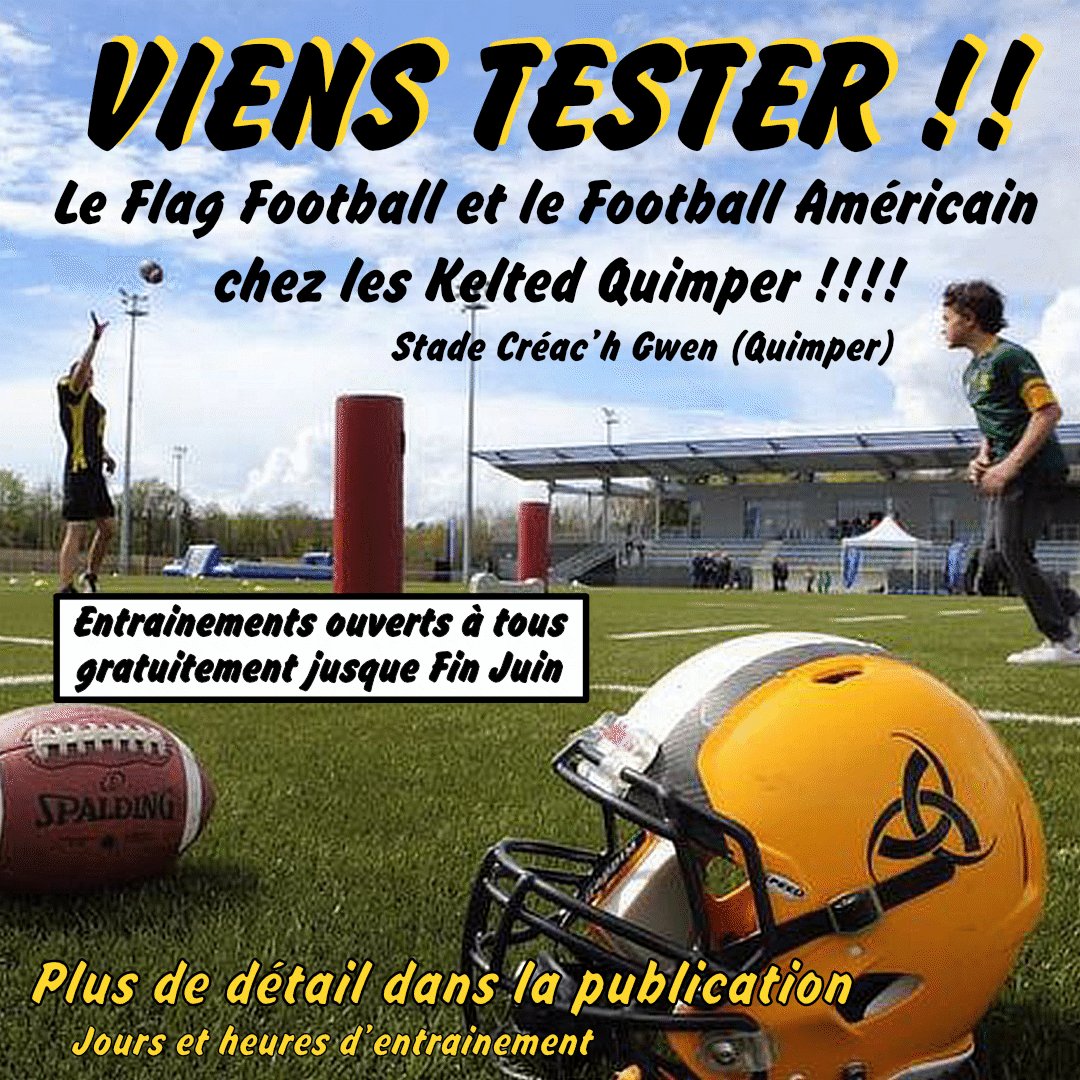 KeltedQuimper29's tweet photo. Portes ouvertes chez les Kelted !
Venez découvrir nos 2 disciplines au stade Créac'h Gwen de la @VilledeQuimper jusqu'à la fin du mois de Juin !

#quimper #sport #concarneau #nfl https://t.co/YaBo79t3SG