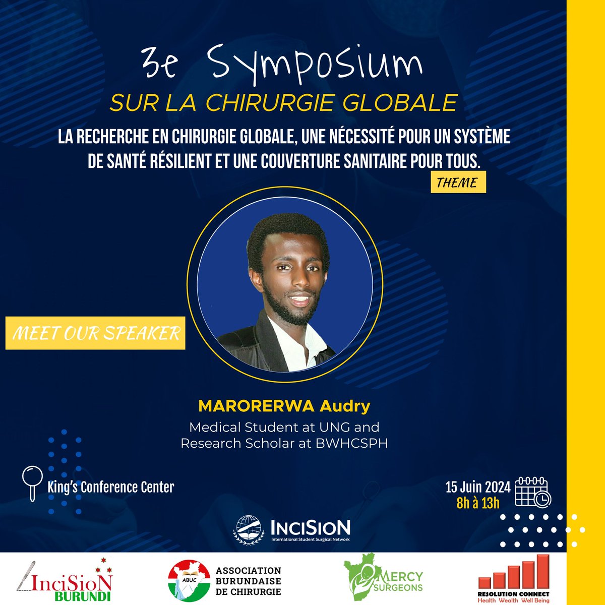 Meet our speakers!

<a href="/AudryMarorerwa/">Audry MARORERWA</a>, medical student at <a href="/Univ_Ngozi/">UNIVERSITE DE NGOZI</a> and Research Scholar at BWHCSPH.

We can't wait to have you with us on our 3rd Symposium on Global Surgery.

#GSD2024 #PandemicAccord #InciSioN4GlobalSurgery
#GlobalSurgeryDay