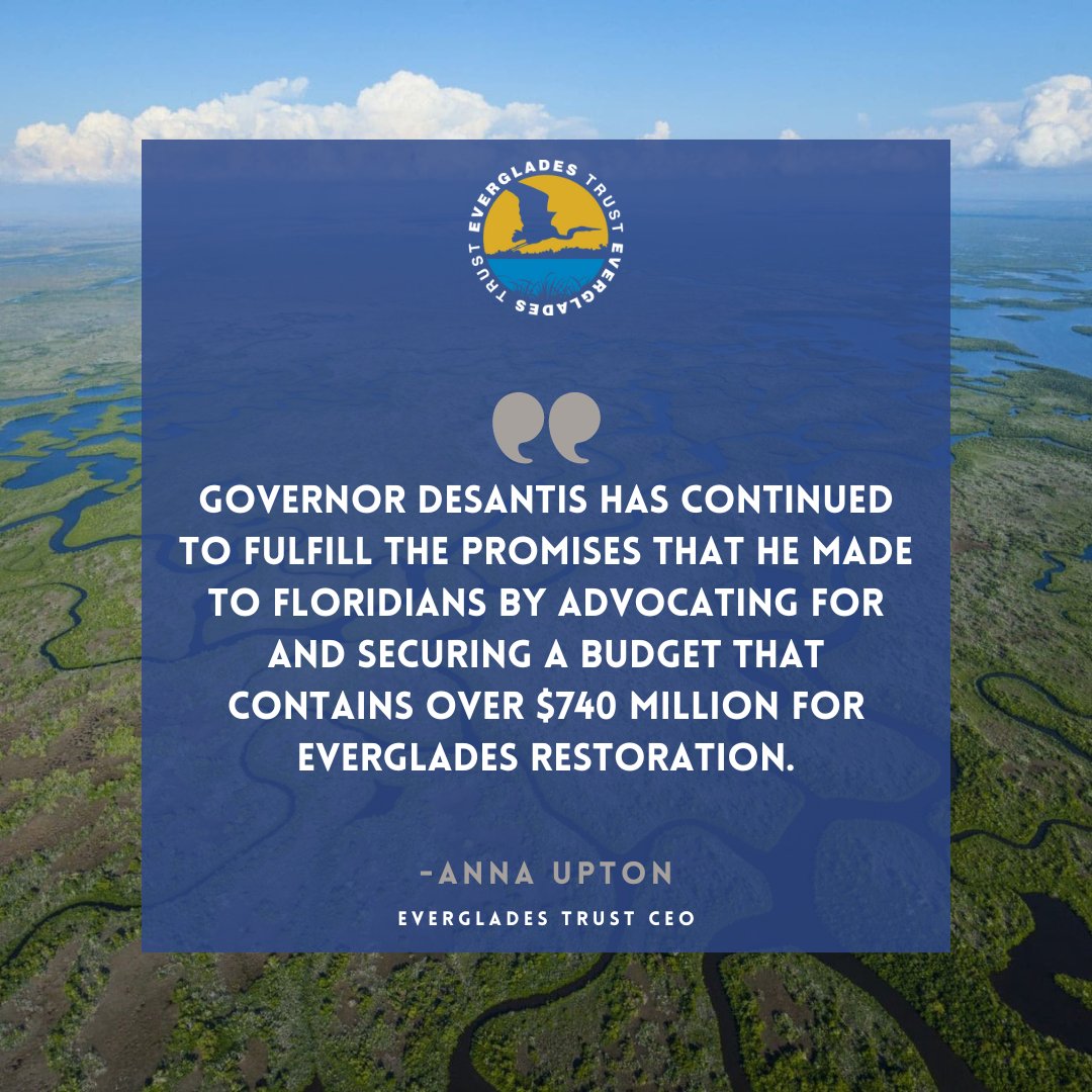 evtrust's tweet photo. Thank you to @GovRonDeSantis, Senate President @Kathleen4SWFL &amp; House Speaker @Paul_Renner, for delivering a budget that contains over $740M for #EvergladesRestoration, which continues the momentous progress toward restoring America’s #Everglades. https://t.co/REGzIuLdWq