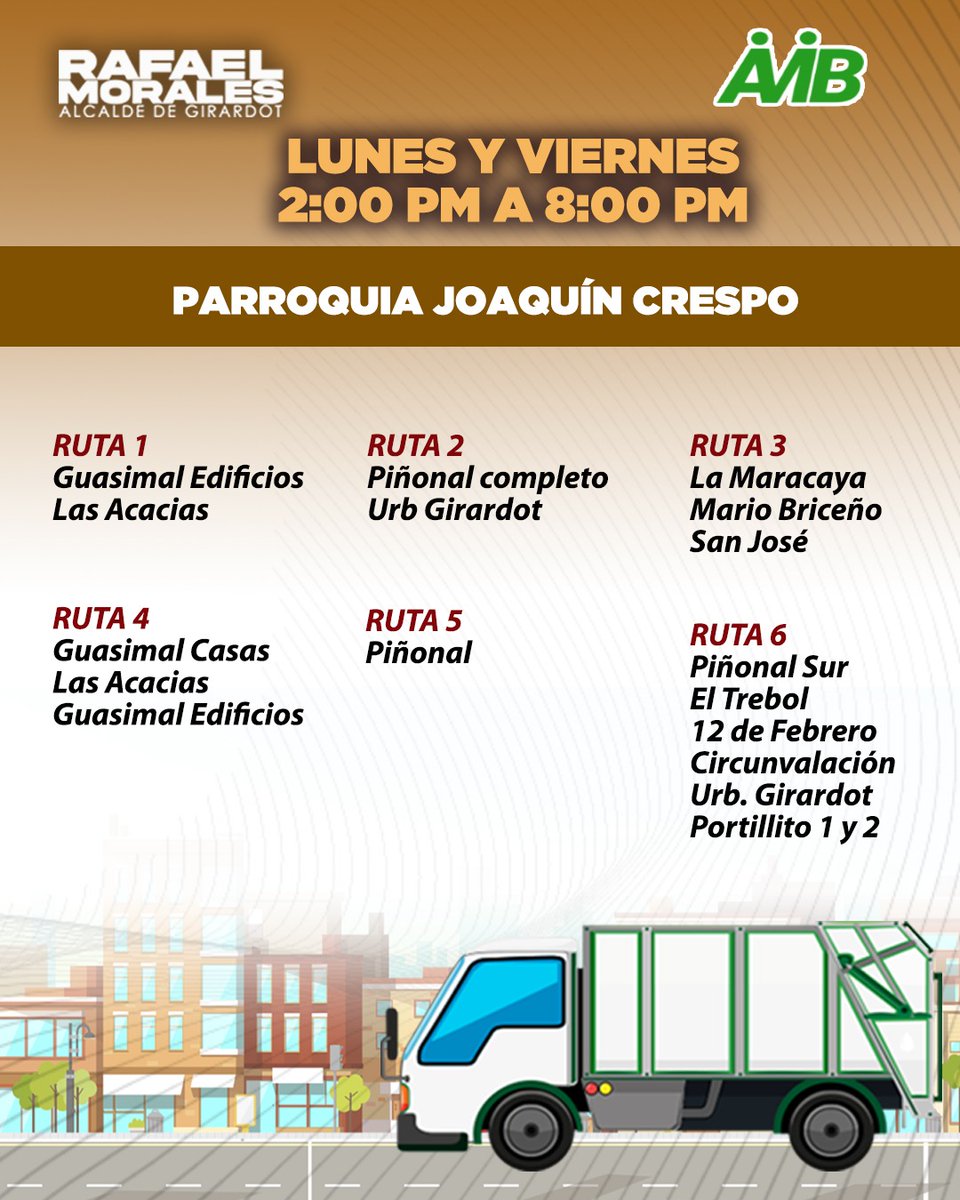 #ATENTOS 👀¿Quieres conocer qué rutas serán atendidas hoy con el servicio de recolección de desechos sólidos?

Revisa la imagen este #17Jun nos toca la 📍Parroquia Joaquín Crespo 

No olvides colocar tus desechos en los puntos dispuestos🗑️🚮

<a href="/RafaelMaracay21/">Rafael Morales</a>
#Maracay