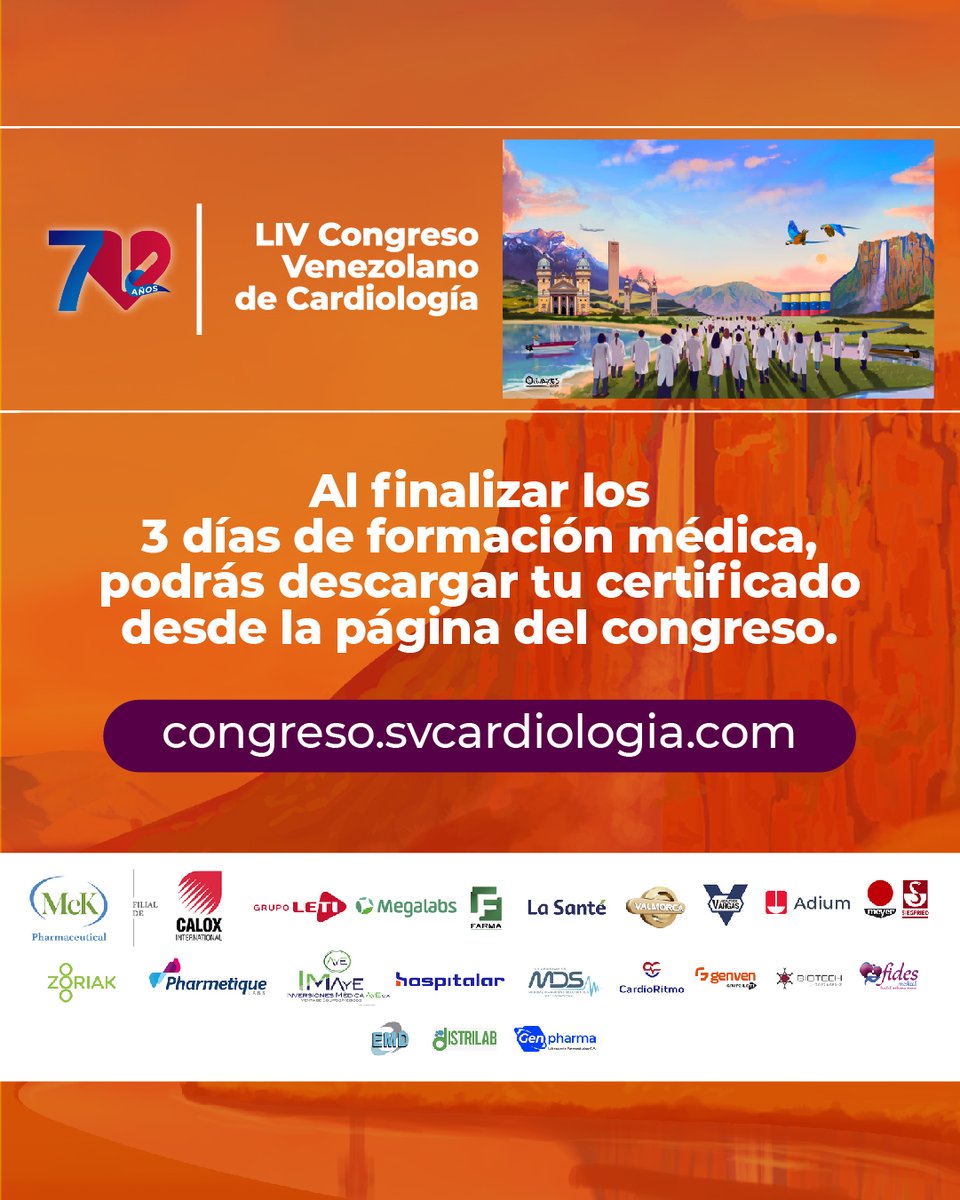 Se viene el LIV Congreso Venezolano de Cardiología  Recuerda que del 4 al 6 de julio, celebraremos el 70 aniversario de la Sociedad Venezolana de Cardiología. 
Al finalizar los 3 días de formación médica, podrás descargar tu certificado desde la página del congreso.