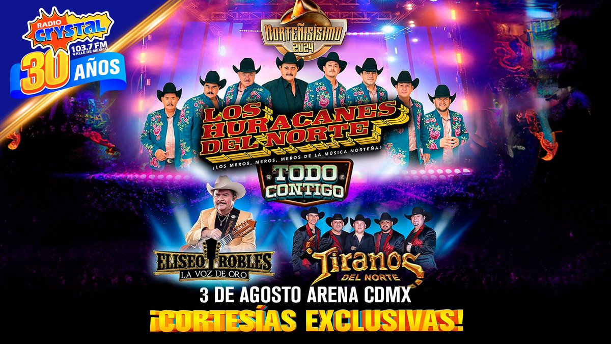 RadioCrystalMx's tweet image. Radio Crystal 103.7 FM Valle de México🧡📻 te invita a ver a Los Huracanes del Norte, el sábado 3 de agosto en la Arena Ciudad de México.🇲🇽

Participa en las dinámicas que tienen preparados nuestros locutores y gana tus accesos. 🎟️ 🤩

#RadioCrystal #VADM 🧡 📻