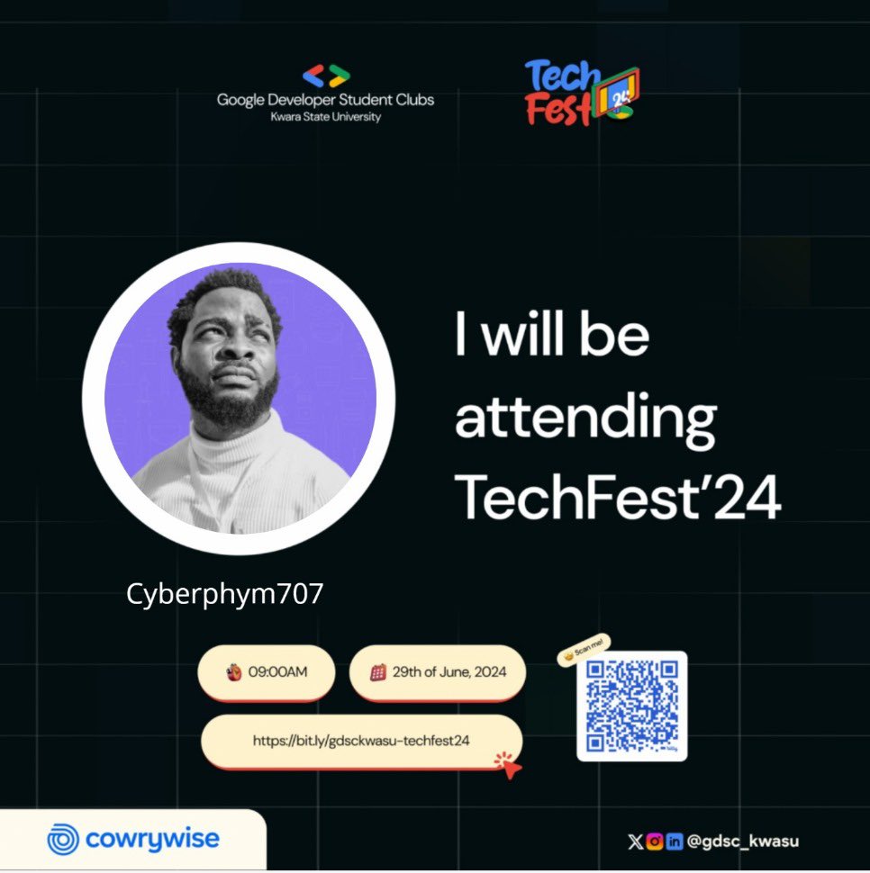 CyberPhym707's tweet photo. See y’all there ✨
@gdsc_kwasu 
#TechFest24 #TechFest24withGDSCkWASU https://t.co/APU6aZpsM4