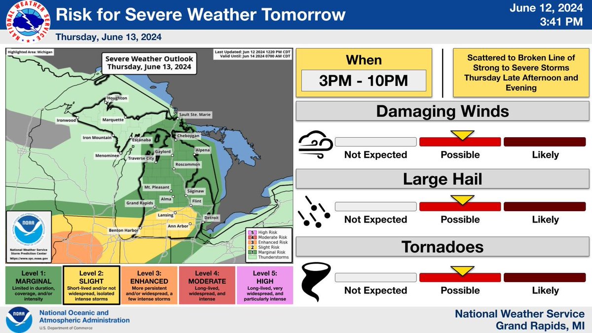 Storms will move through the area tomorrow afternoon as a cold front sweeps southwards. Some storms may become strong to severe. Damaging wind gusts and large hail are main hazards to consider, but an isolated tornado threat may also develop in the strongest of storms.