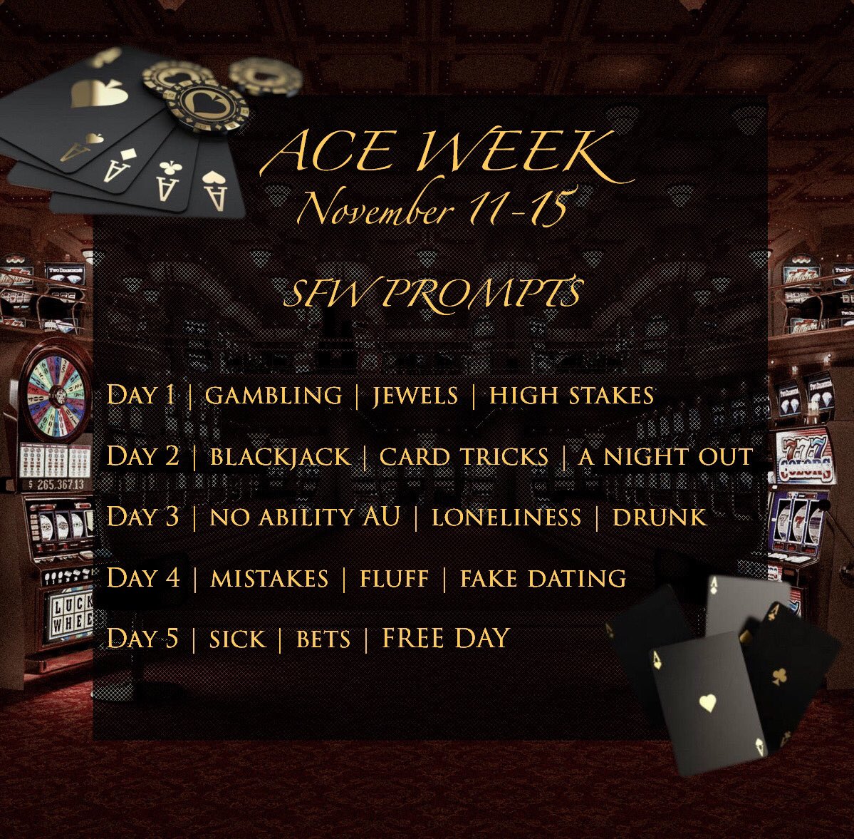 ♤《 WELCOME TO ACE WEEK 》♤

Running November 11th - 15th

This fanweek is dedicated to our favorite underrated gambler Ace! 
We can’t wait to see what art, fics, etc you create! Feel free to ask any questions you may have.

⇩ NSFW prompts &amp; rules below ⇩

#Acebsd #bsd #ace