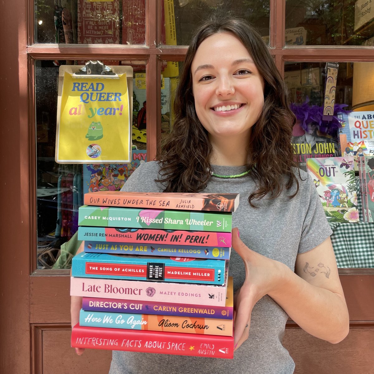 FountainBkstore's tweet photo. Juliaβs #Pride picks!! Mostly a collection of fun, fluffy romance (reflective of my year-round reading) with maybe a tearjerker or two! β€οΈππππ Not pictured: the picks that flew off the shelves before this photo opp #amreading #indiebookstore #shoplocalrva https://t.co/UTyDfr46Lm