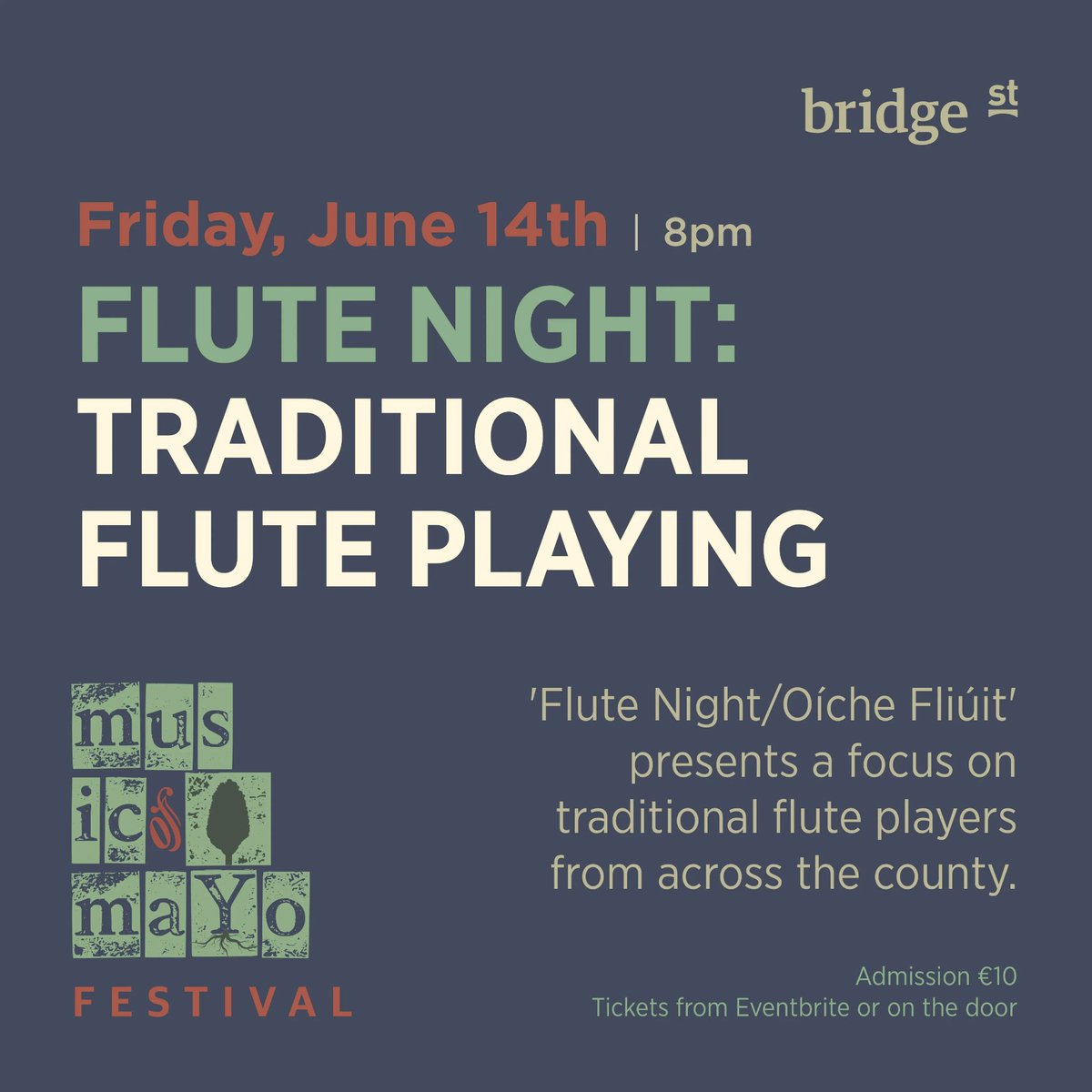 PLEASE SHARE! Flute Night featuring MATT MOLLOY, PETER MOLLOY, FERDIA Ó MONGÁIN, MICHAEL CONBOY, SEAMUS DUFFY, MARION EGAN, STEPHEN DOHERTY, CIAN KILKENNY, BRIAN LENNON, MICHAEL LOFTUS, GREGORY DALY.
TICKETS @eventbrite_ie  musicofmayofestival2024.eventbrite.com 
Bígí Linn !!