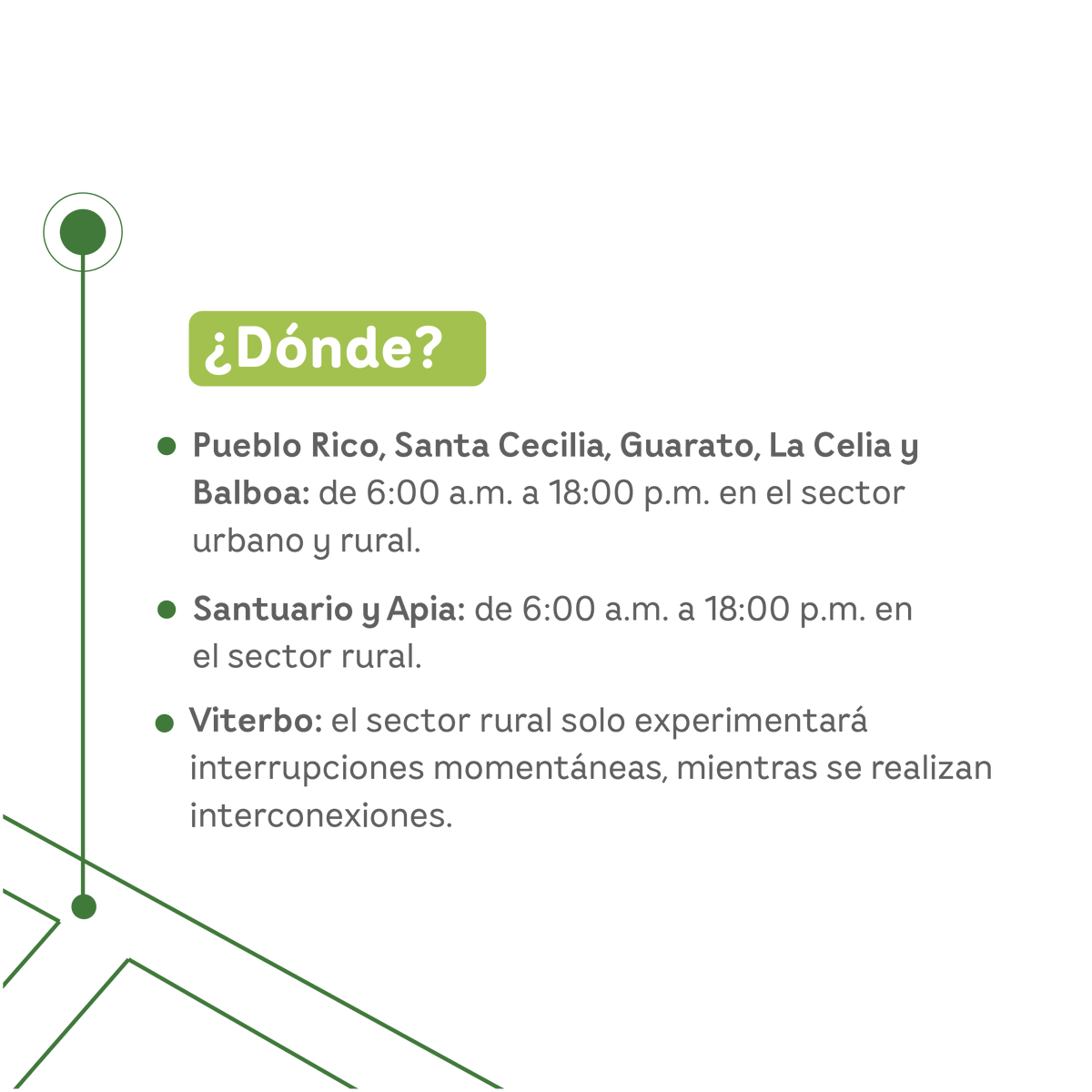 CHECGrupoEPM's tweet image. ¡Interrupción programada en Viterbo este jueves 13 de junio! 📢

Informamos a nuestra comunidad que producto de estos trabajos, también podrían ocurrir interrupciones no programadas, que atenderemos con la mayor brevedad posible.

#CHEC #InterrupciónProgramada #Viterbo