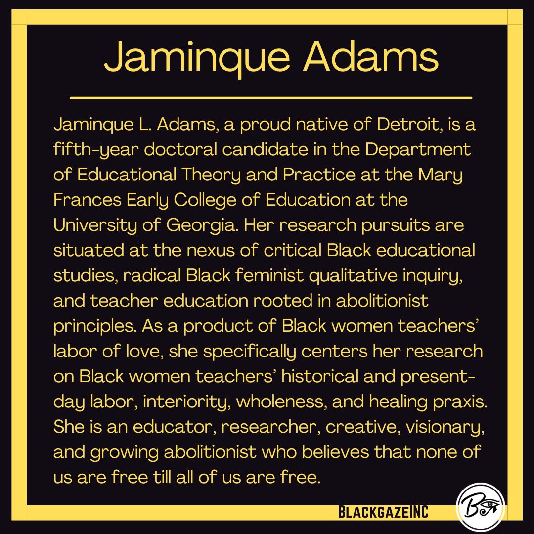 We got the good Sis <a href="/jaminque/">Jaminque</a> Jaminique Adams in The Centering Blackness in Teacher Education through the use of African American Digital Archives Institute. Y’all don’t understand how 🔥🔥🔥 this thang bout to be! #blackgaze
