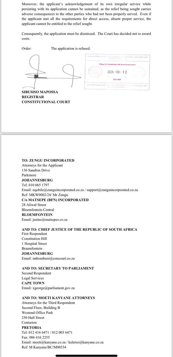 JUST IN: The <a href="/MkhontoweSizwex/">uMkhonto WeSizwe Party (Official)</a> party’s bid to halt the National Assembly sitting on Friday where the president will be elected has been dismissed by the Constitutional Court. <a href="/Newzroom405/">Newzroom Afrika</a>