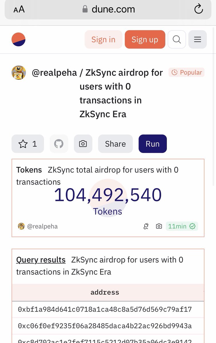 SOME MADE A LIST THOUSANDS OF ADDRESSES WITH ZERO TX ELIGIBLE FOR ZK AIRDROP TOTAL OF 104MILLION ZK TOKENS CURRENT PRE MARKET VALUE OVER $34MILLION

<a href="/zksync/">ZKsync (∎, ∆)</a> <a href="/TheZKNation/">ZK Nation</a> 
#zkscam #zksyncscam