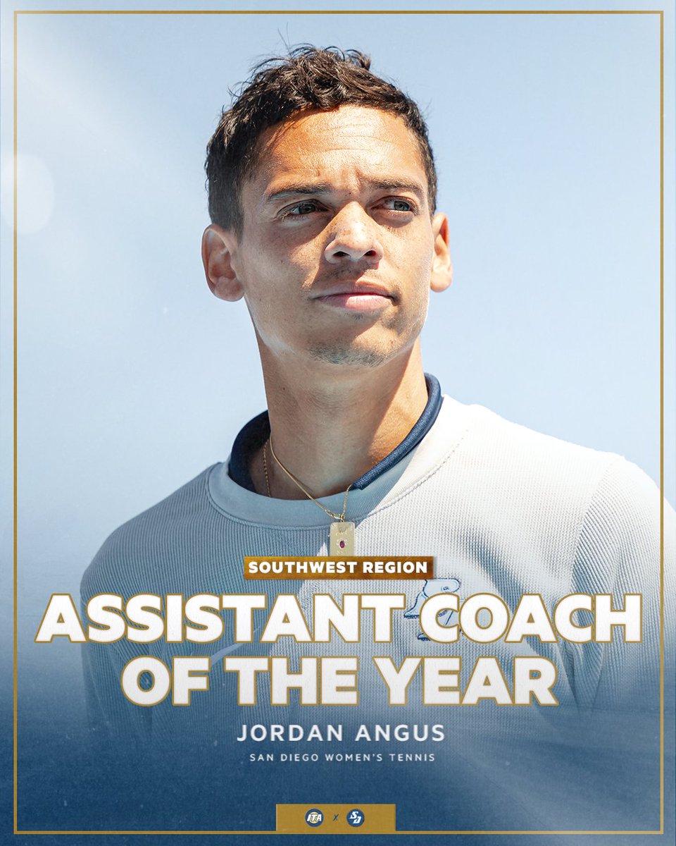USDwtennis's tweet photo. A rising star 🌟

Our assistant coach Jordan Angus has been named the @ITA_Tennis Southwest Region Assistant Coach of the Year!

📰: https://t.co/xrudZ1QSJh

#GoToreros https://t.co/bIl2m2LOhS